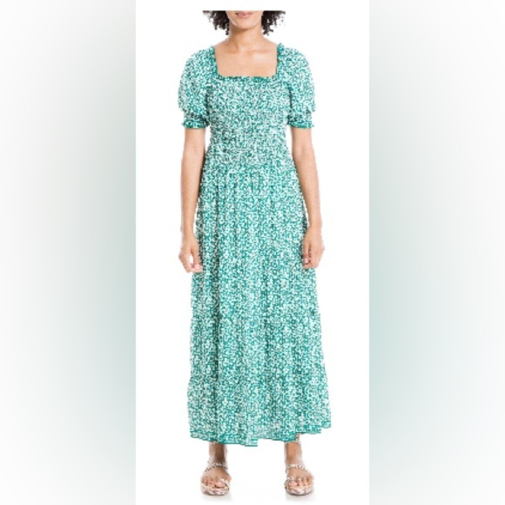 NEW! Max Studio Printed Smocked Bodice Tiered Maxi Dress